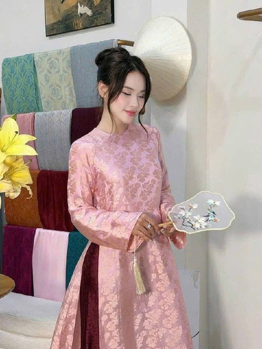 K214 5754 Áo only no pants - Áo dài dáng suông 2 tà lụa tằm