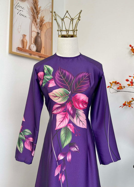 H465 1919 Áo only - Áo dài lụa ánh sao màu tím