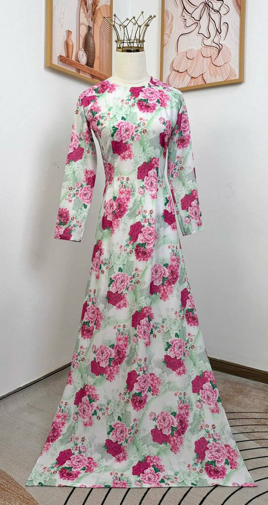 K126 5401 Áo only no pants - Áo dài dáng truyền thống chiết li eo hoa