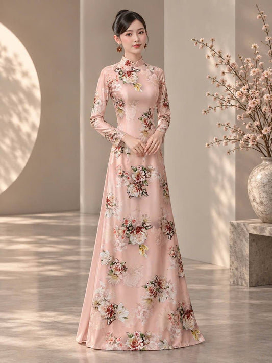 K209 5712 Áo only no pants - Áo dài dáng truyền thống chiết li eo