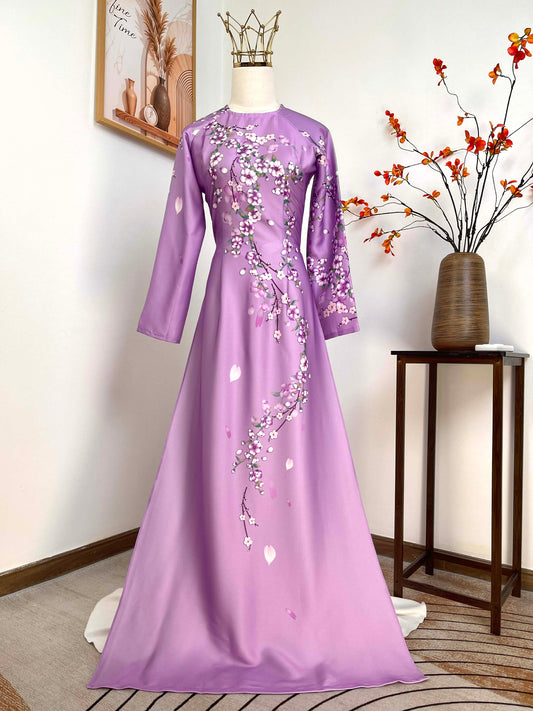 H423 1943 Áo only - Áo dài lụa ánh sao màu tím