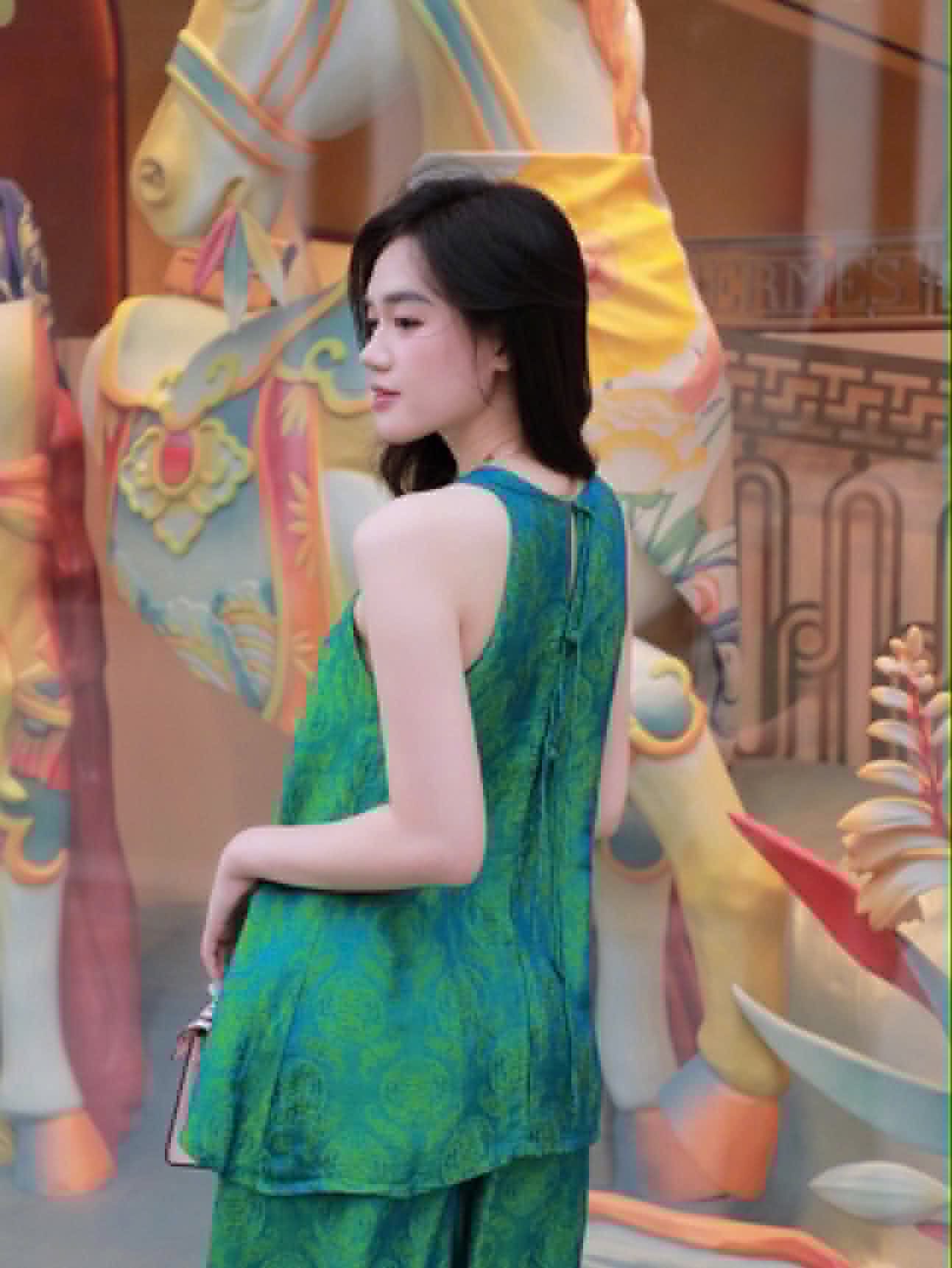 BB264 4505 - Set đồ bộ sát nách màu xanh lá thọ dơi