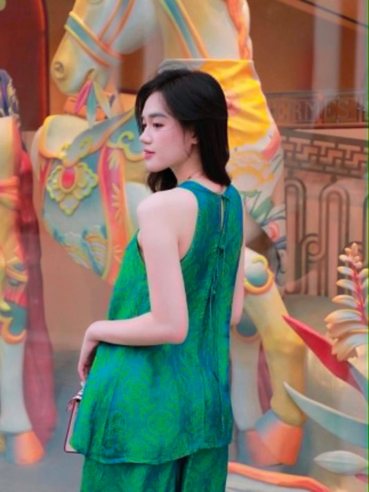 BB264 4505 - Set đồ bộ sát nách màu xanh lá thọ dơi