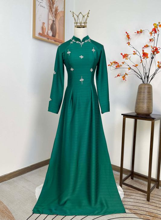 S242 1916 Áo only - Áo dài lụa ánh nguyệt màu xanh lá