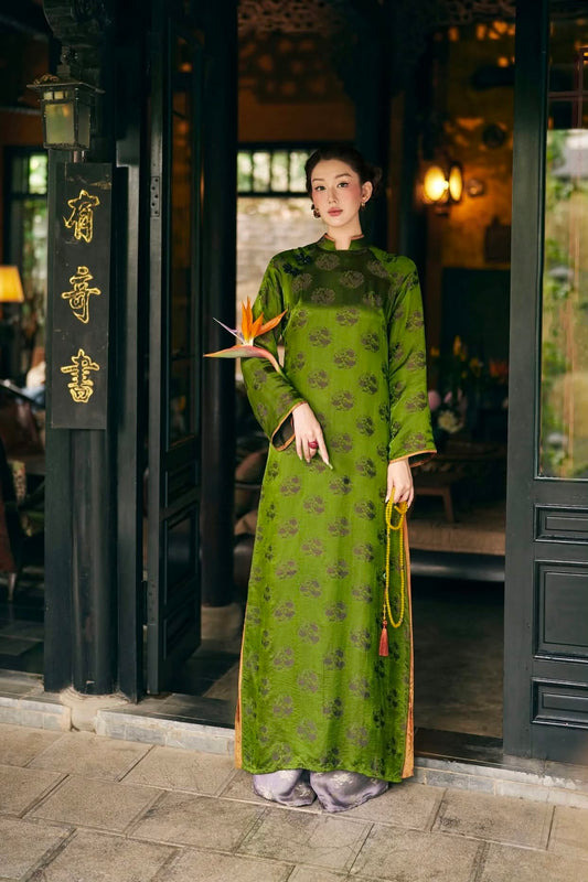 HD150 4380 Áo only no pants - Áo dài dáng suông 4 tà lụa nha xá