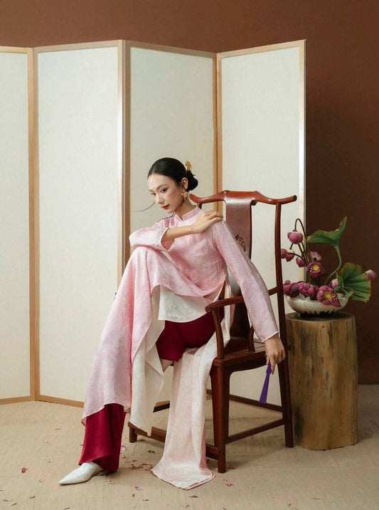 K174 5656 Áo only no pants - Áo dài dáng suông 4 tà lụa tằm thọ dơi