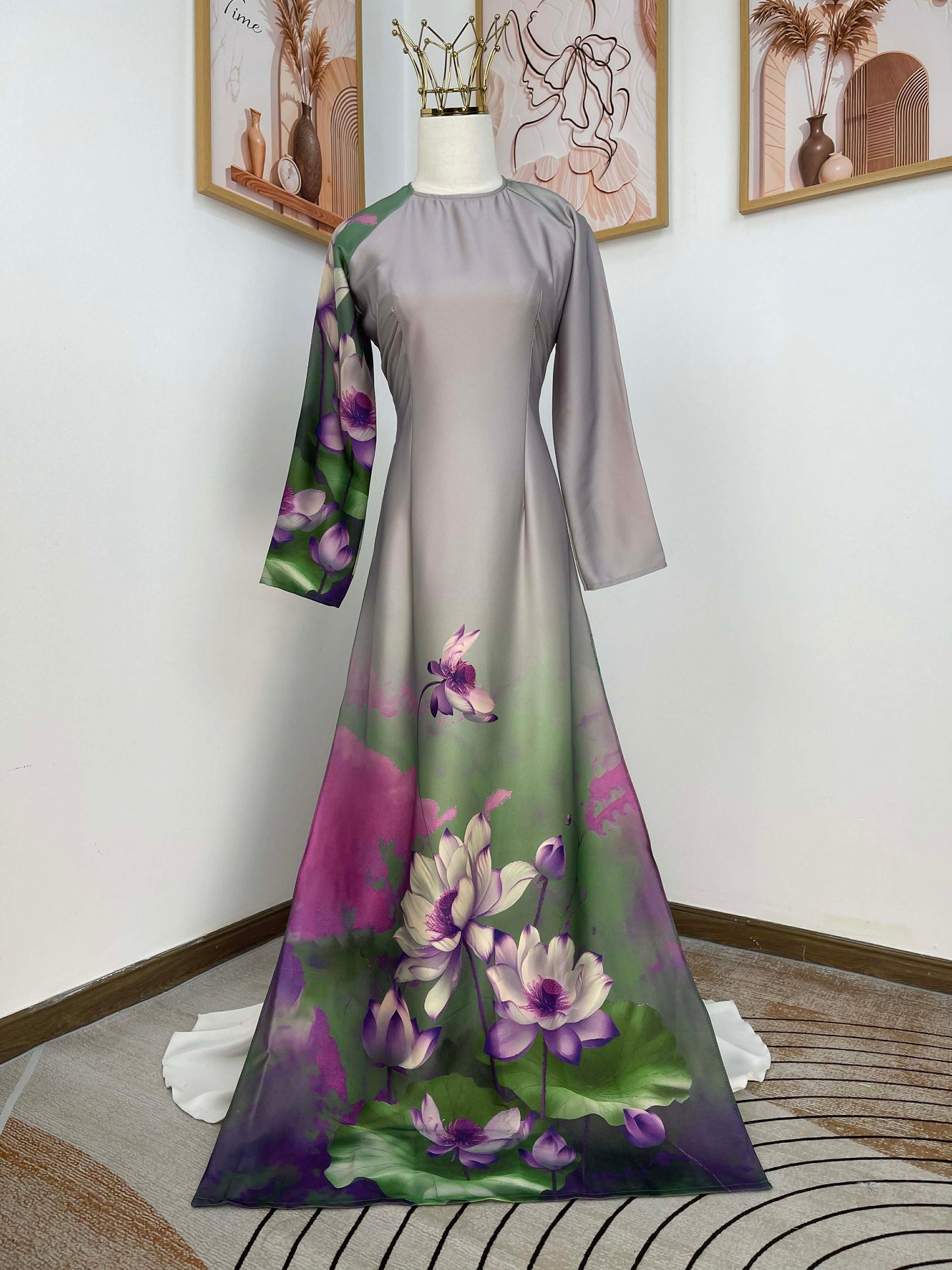 H426 1773 Áo only - Áo dài lụa kim sa phú quý màu xám