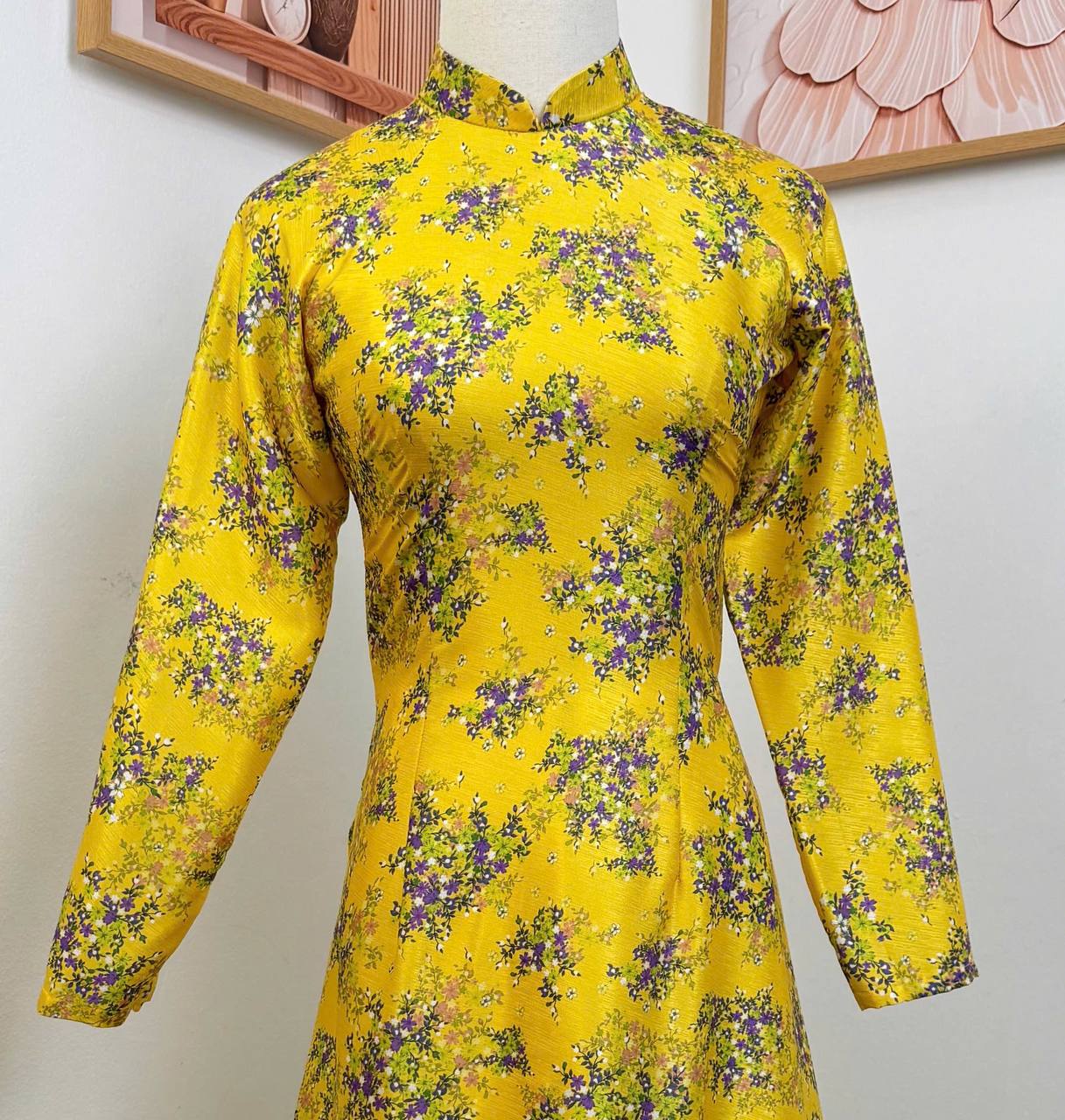 K144 Áo only no pants - Áo dài dáng truyền thống chiết li eo hoa nhí