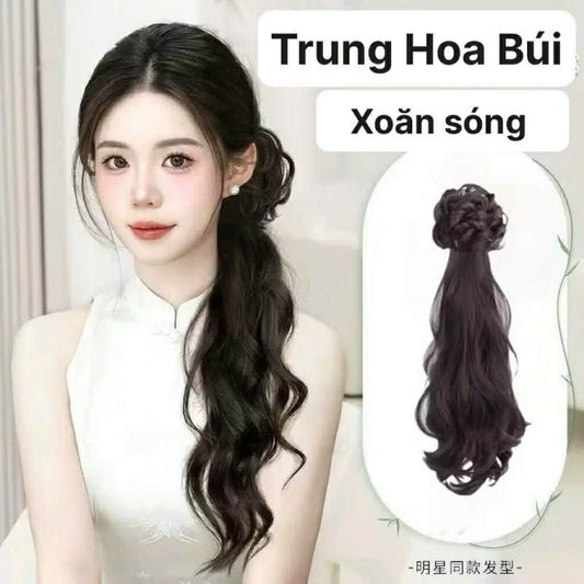 Tóc giả đuôi ngựa kèm búi xoăn sóng