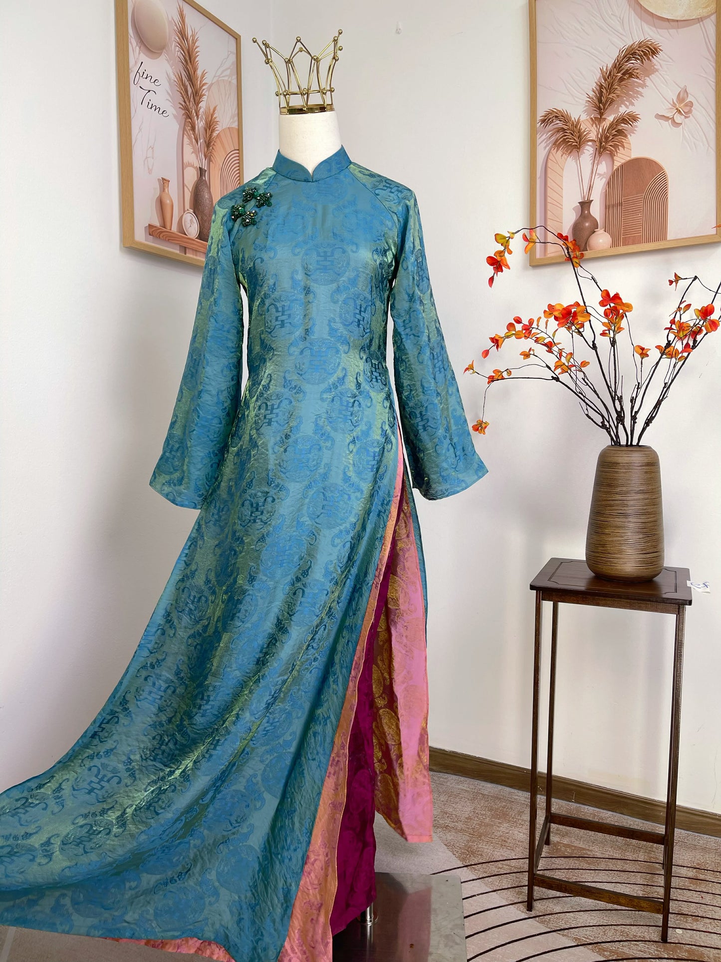 M272 2123 Áo + quần - Áo dài tằm ánh kim tencel dáng suông 4 tà thọ dơi kèm quần