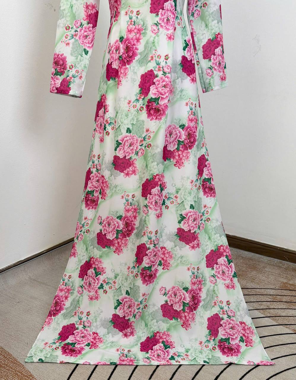 K126 5401 Áo only no pants - Áo dài dáng truyền thống chiết li eo hoa