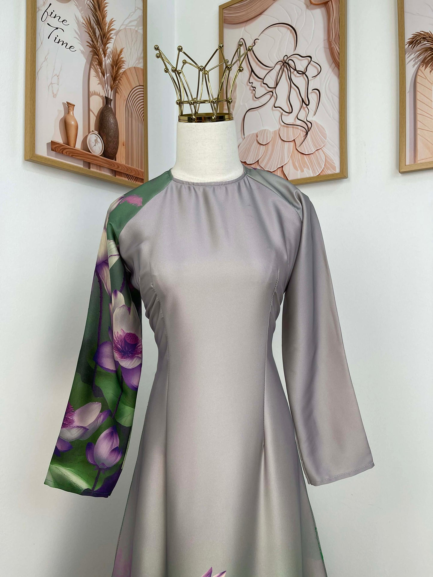 H426 1773 Áo only - Áo dài lụa kim sa phú quý màu xám