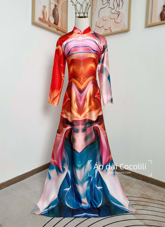 H646 Áo only no pants - Áo dài dáng truyền thống chiết li loang