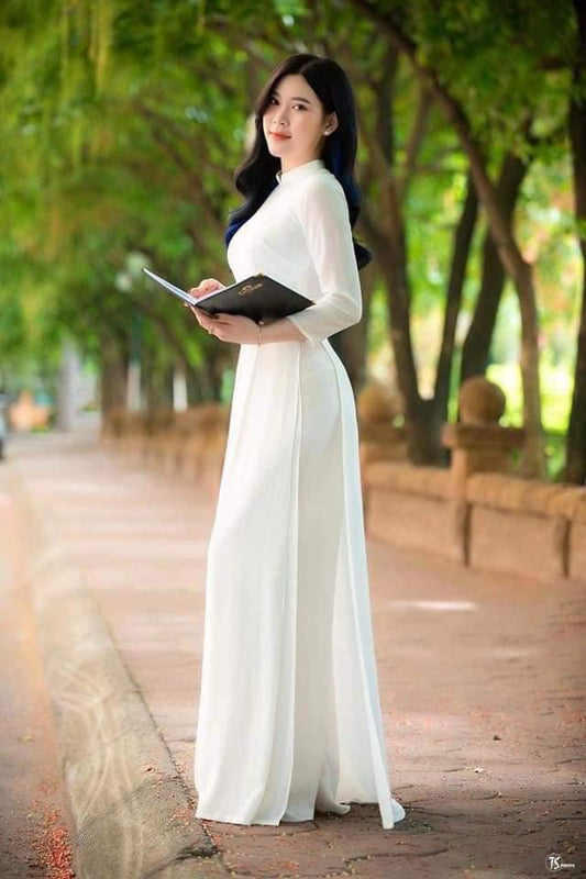 C021 Áo + quần - Áo dài 4 tà chiffon trơn trắng