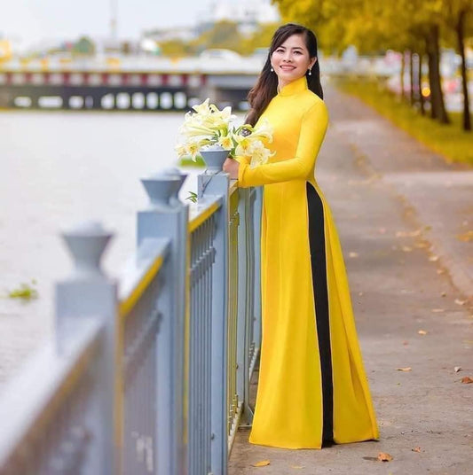 C15 3551 only áo - Áo dài chiffon 4 tà màu vàng tươi