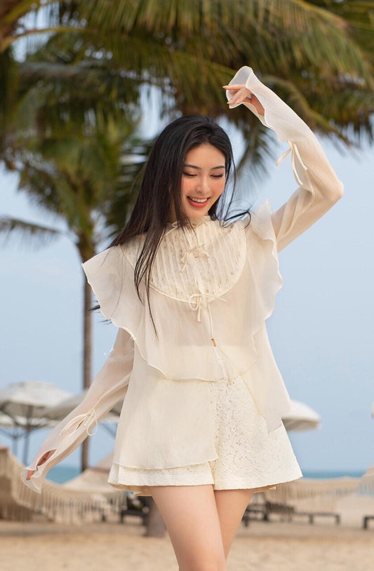 VX12 - Set áo dài tay + quần ren hàng cao cấp