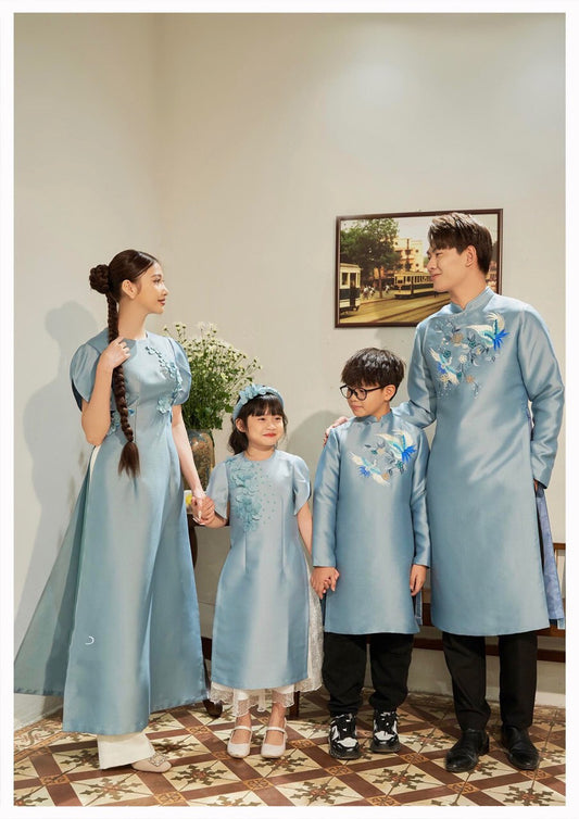 Pre-Order ( 3-5 tuần ) BL117 Only Áo- Áo dài Bố màu xanh da trời tafta