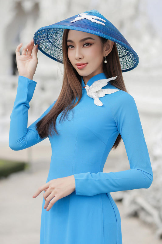 C24 Áo (trơn ko có cài áo) + quần - Áo dài chiffon trơn màu xanh thiên thanh