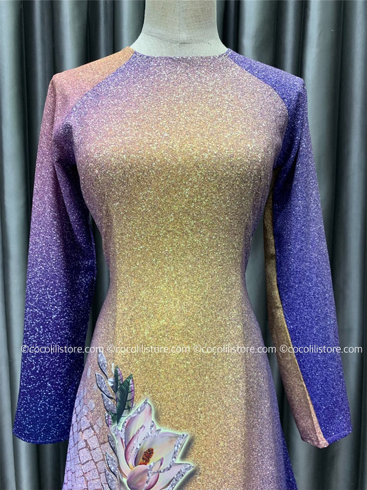 L122 3789 only áo - Áo dài lụa mỹ tím hoa tà