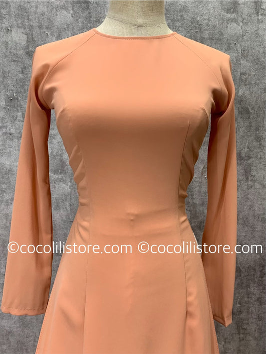 C48 4119 only áo - Áo dài chiffon cổ tròn màu nude