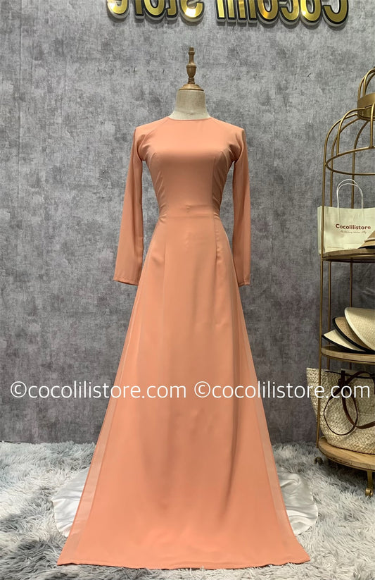 C48 4119 only áo - Áo dài chiffon cổ tròn màu nude