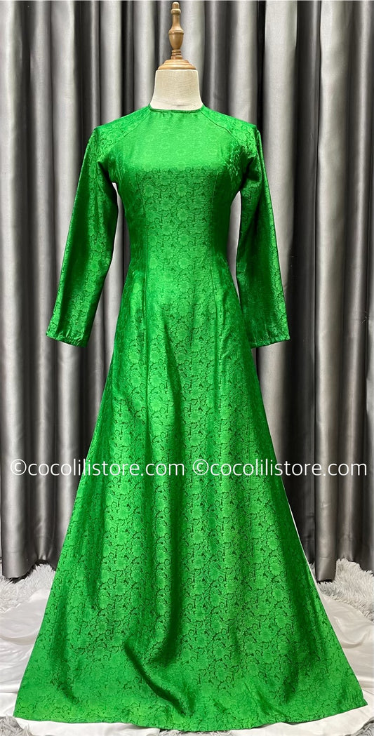 HD06 2133 Only áo- Áo dài lụa nha xá tơ tằm Hà Đông cao cấp màu xanh lá