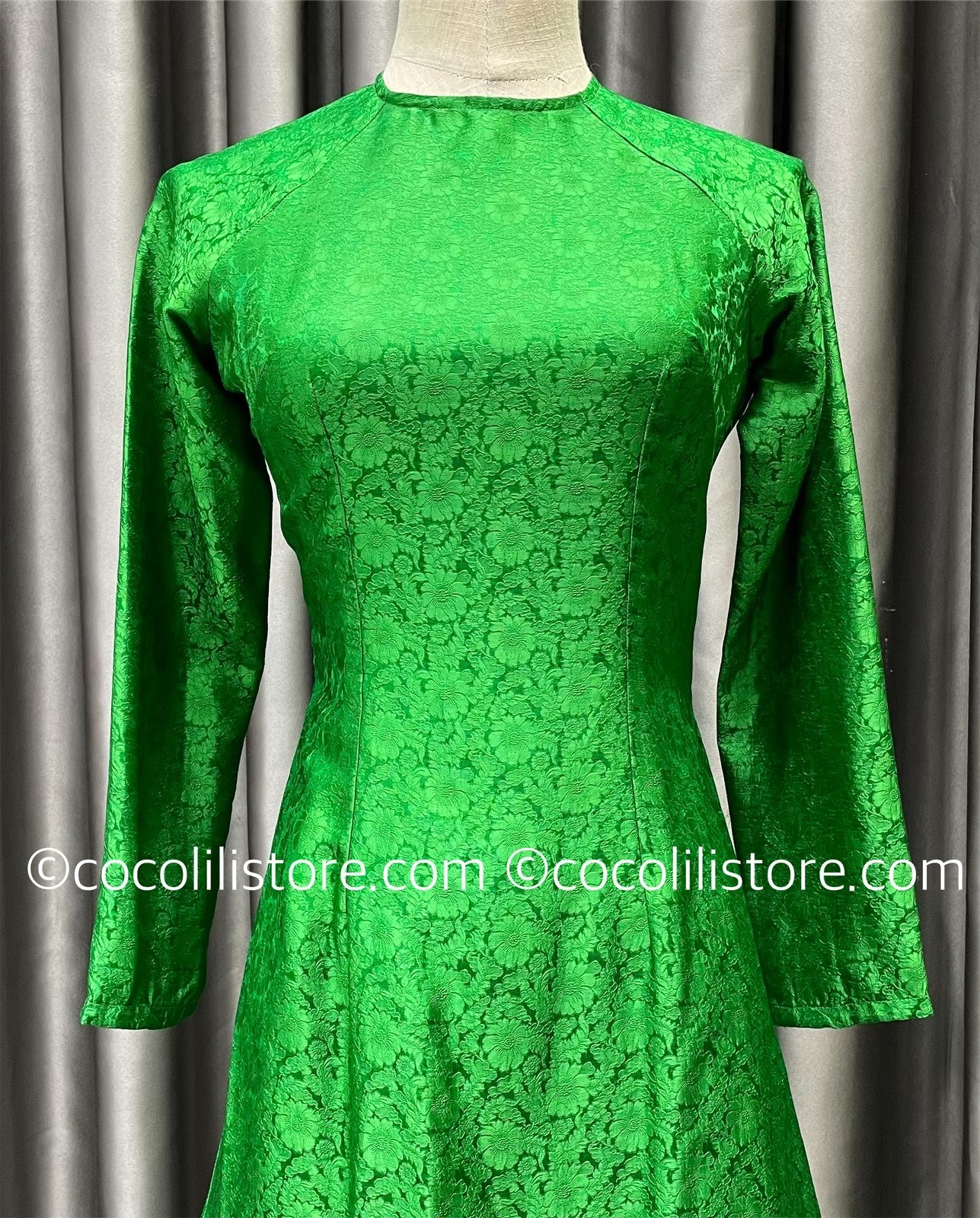 HD06 2133 Only áo- Áo dài lụa nha xá tơ tằm Hà Đông cao cấp màu xanh lá