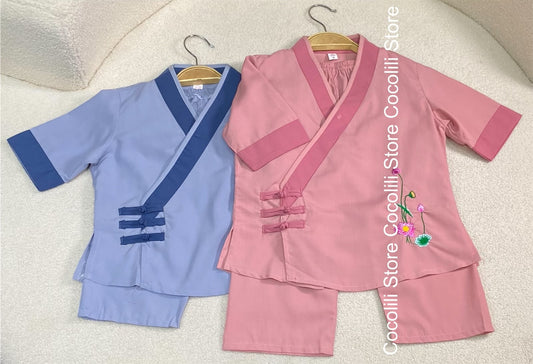 PK01 PK02 PK03 - Pháp phục bé gái thêu sen vạt chéo 3 nút