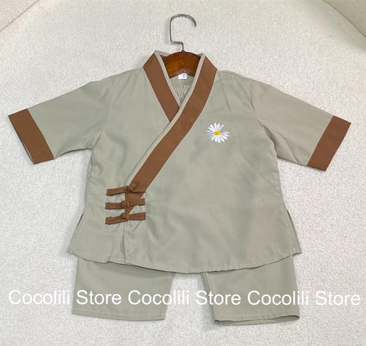 PK01 PK02 PK03 - Pháp phục bé gái thêu sen vạt chéo 3 nút