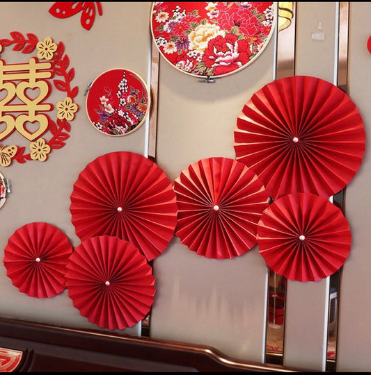 TET09 - Quạt giấy đỏ tròn 12 cái