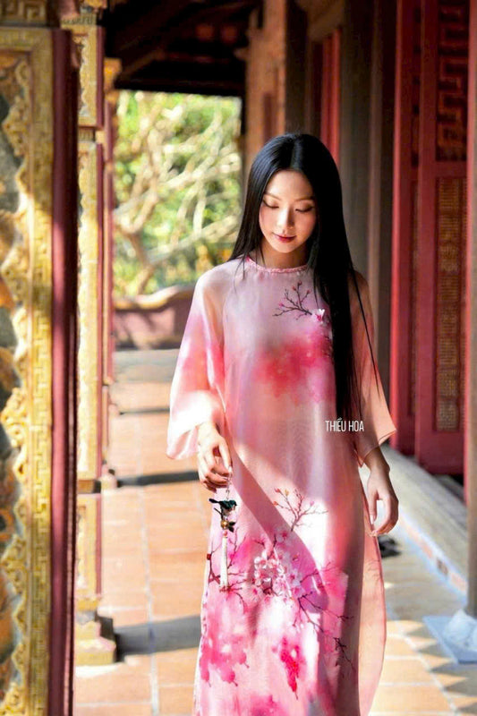 T402 Áo + quần - Áo dài cách tân dáng suông 4 tà Thiều Hoa