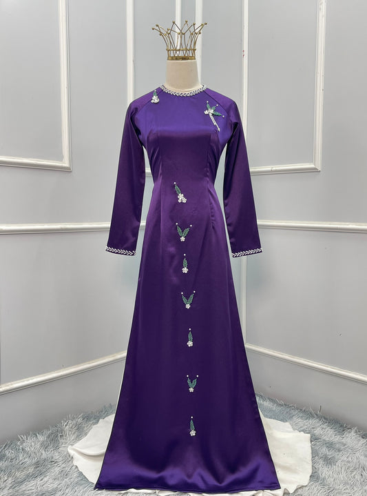 L2561 Áo only - Áo vải valentino tím đính kết