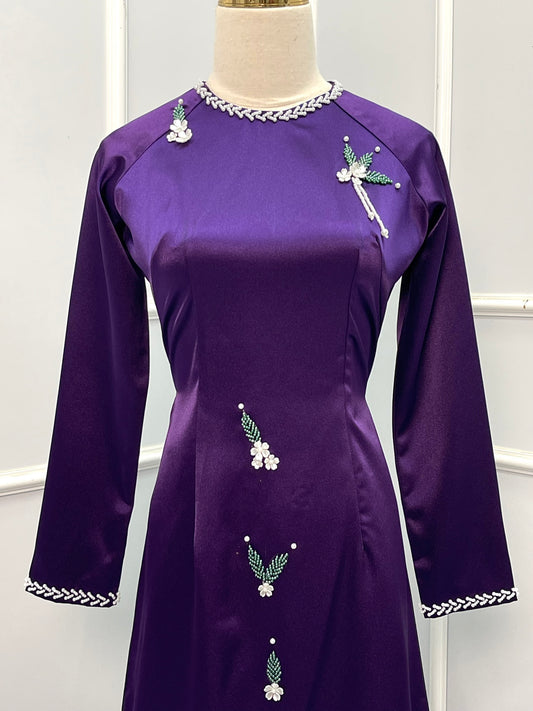 L2561 Áo only - Áo vải valentino tím đính kết