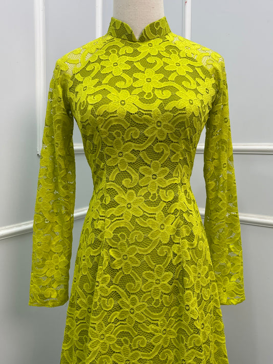 L772 Áo only - Áo dài ren 4 tà màu xanh cốm