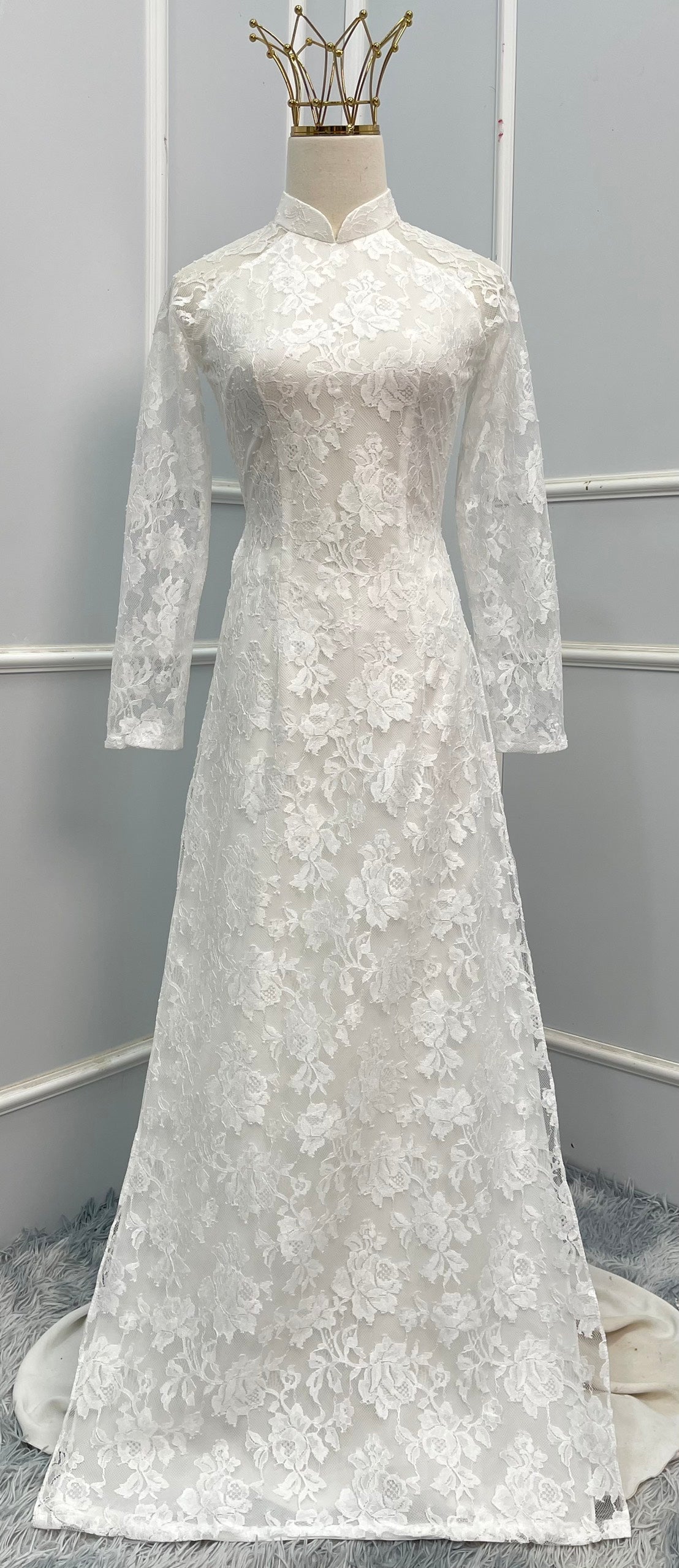 L972 Áo only - Áo ren trắng 4 tà