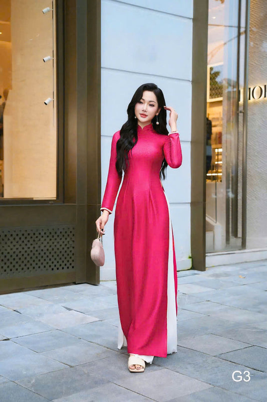 TT22 Only áo - Áo dài lụa vân gỗ trơn màu Hồng Sen