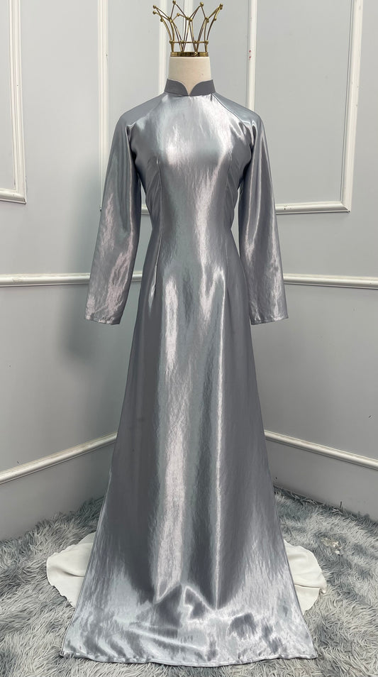 T476 Áo only - Áo lụa ý màu bạc