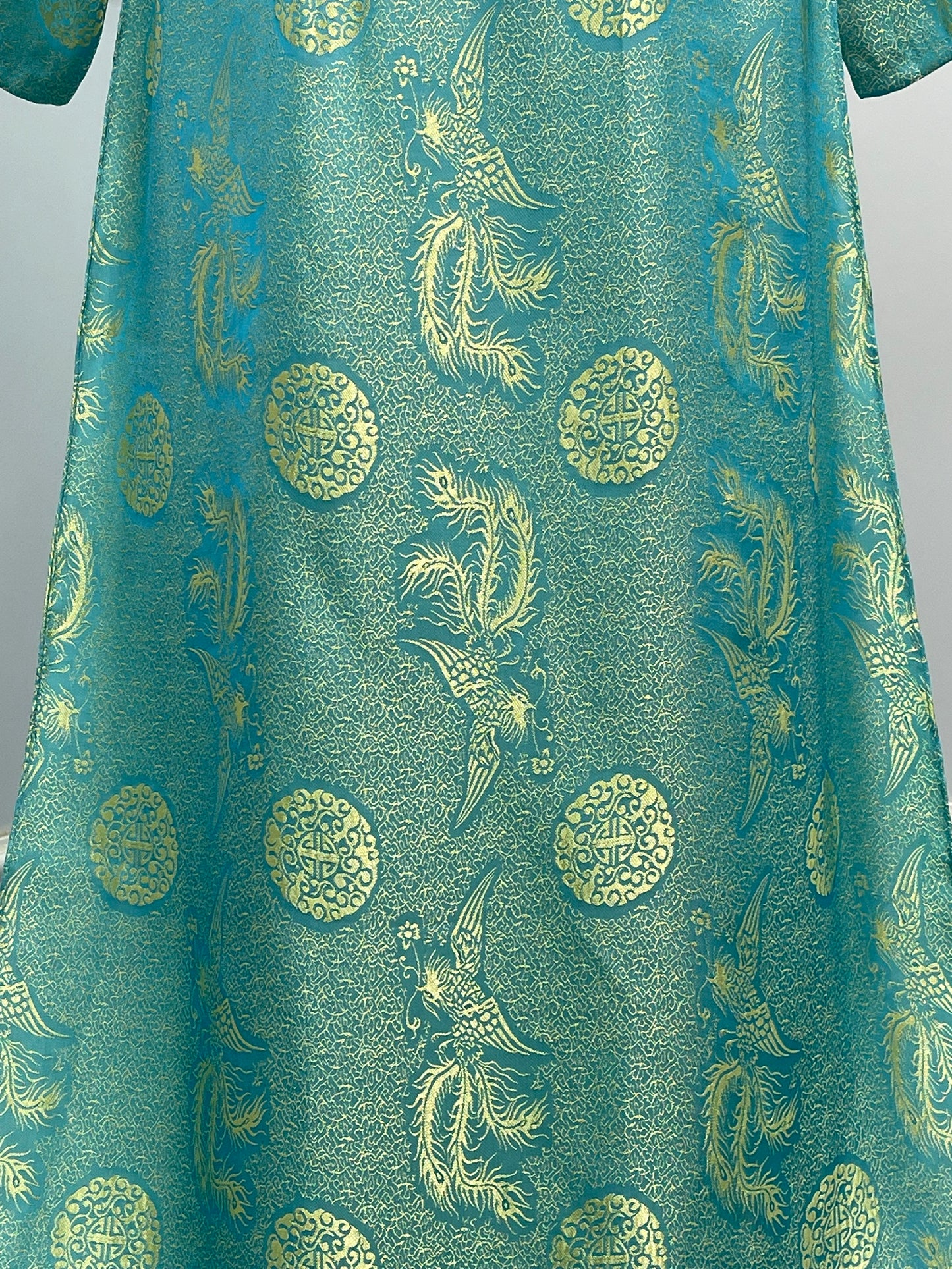 G104 Áo only - Áo dài tằm phượng hoàng màu xanh ánh vàng