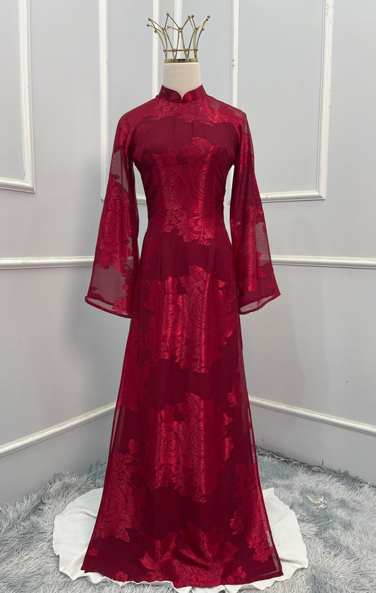 T482 Áo only - Áo dài tơ silk màu đỏ
