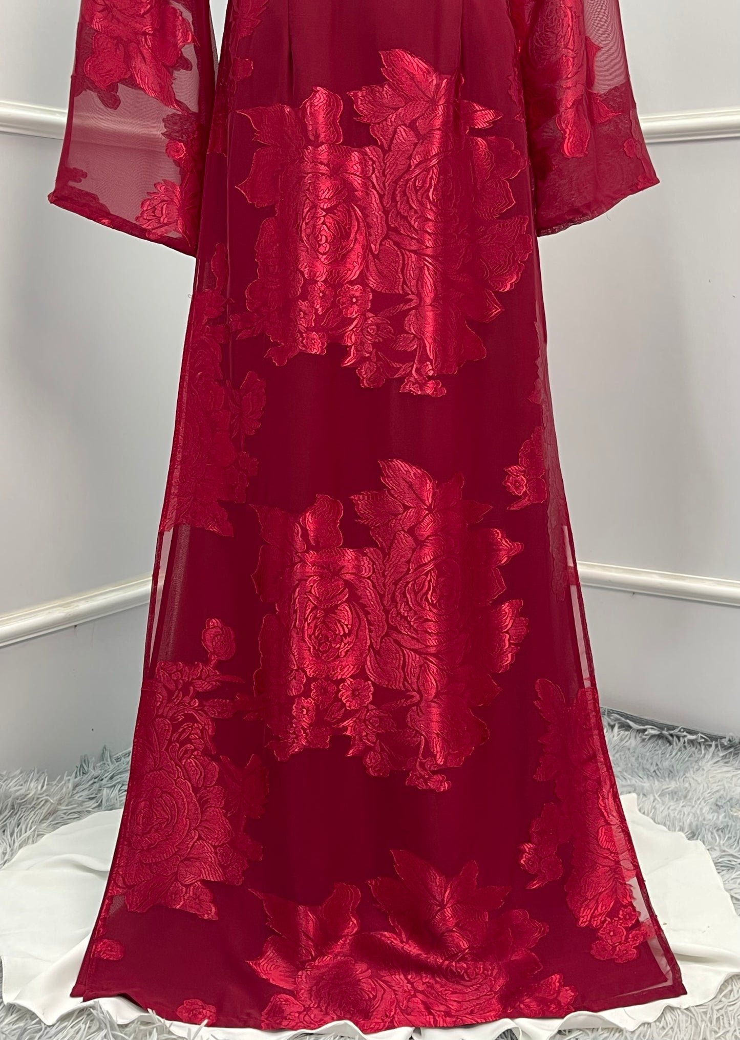 T482 Áo only - Áo dài tơ silk màu đỏ