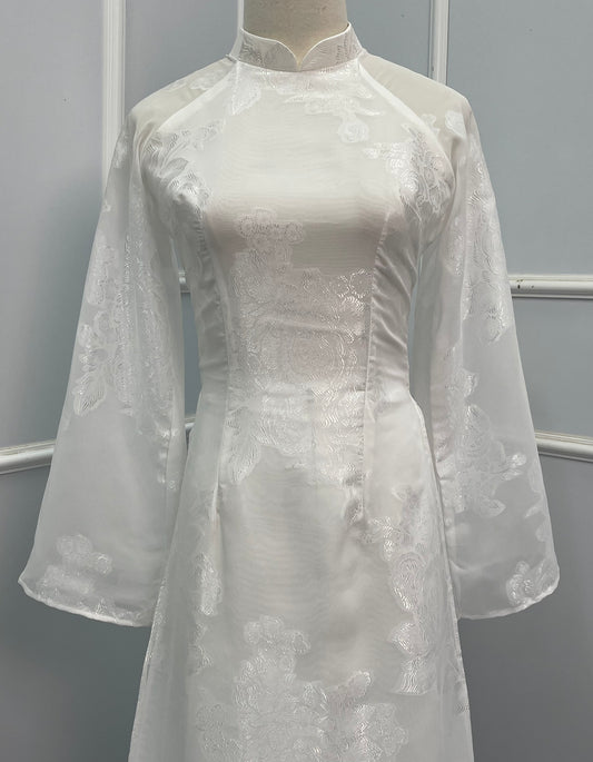 T480 Áo only - Áo dài tơ silk màu trắng