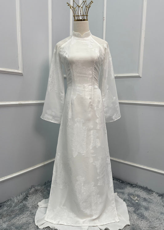 T480 Áo only - Áo dài tơ silk màu trắng