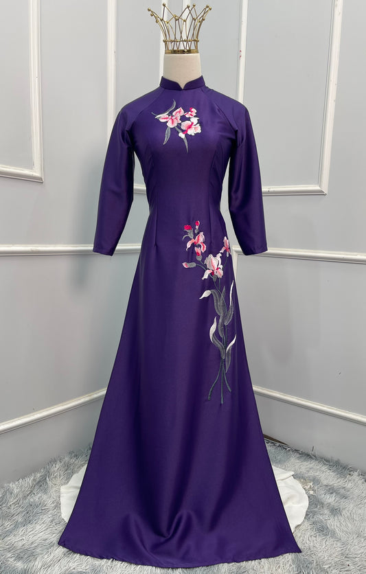 T488 Áo only - Áo dài ánh sao màu tím huế