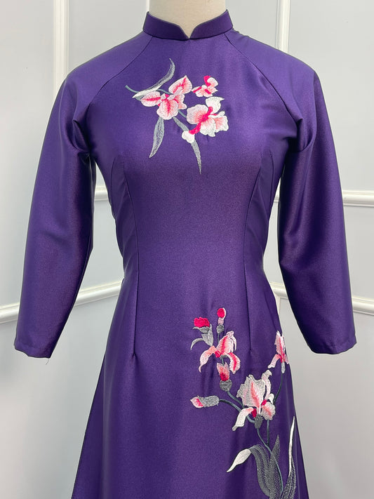T488 Áo only - Áo dài ánh sao màu tím huế