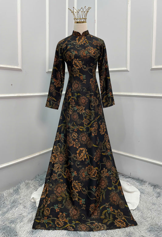 H130 992 Áo only - Áo dài lụa in hoa hướng dương