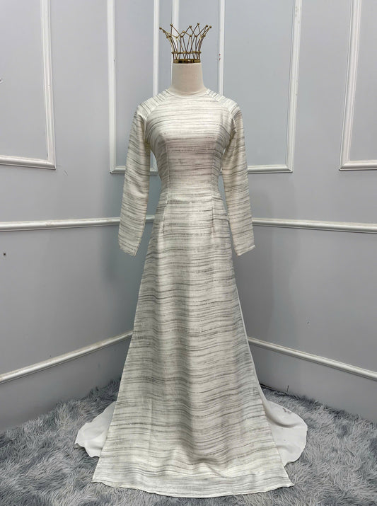 H127 Áo only - Áo dài lụa Hà Lan màu kem