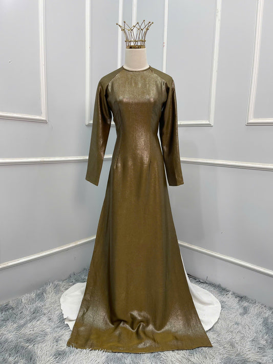 H125 Áo only - Áo dài lụa Hà lan màu oliu