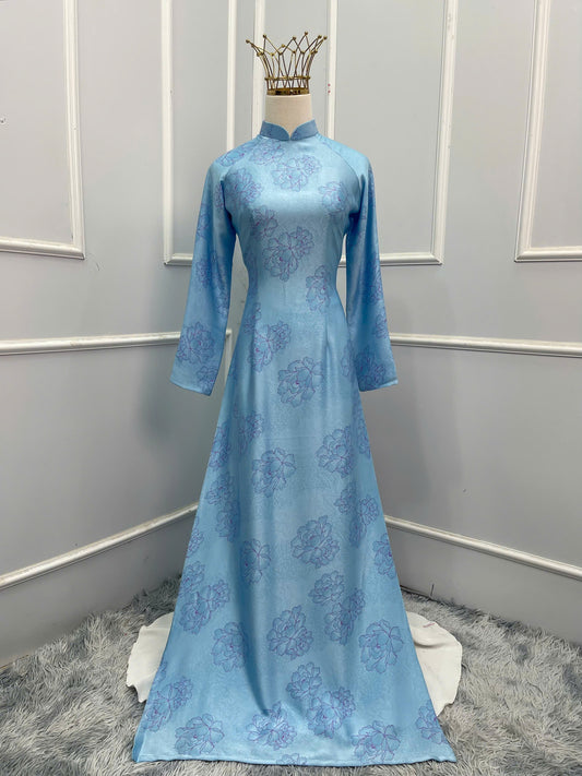 H129 Áo only - Áo dài lụa Hà lan in hoa