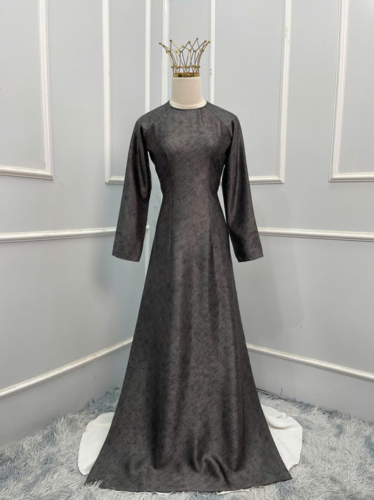 H128 Áo only - Áo dài lụa Hà lan màu xám