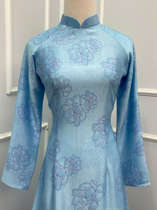 H129 Áo only - Áo dài lụa Hà lan in hoa